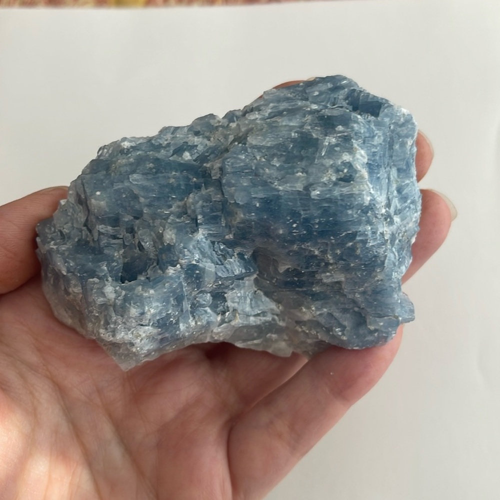 Blue calcite crystal specimen